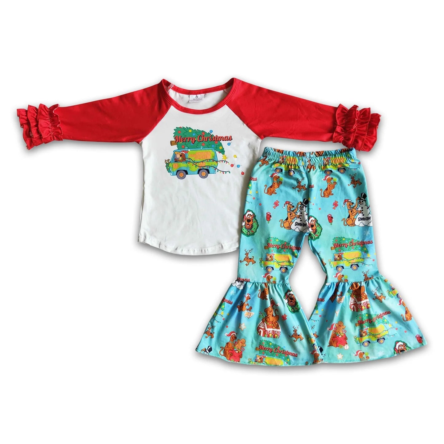 RTS NO MOQ Sibling milk silk Baby Girls Long Sleeve Top Bell Bottom Pants Holiday Clothes Set