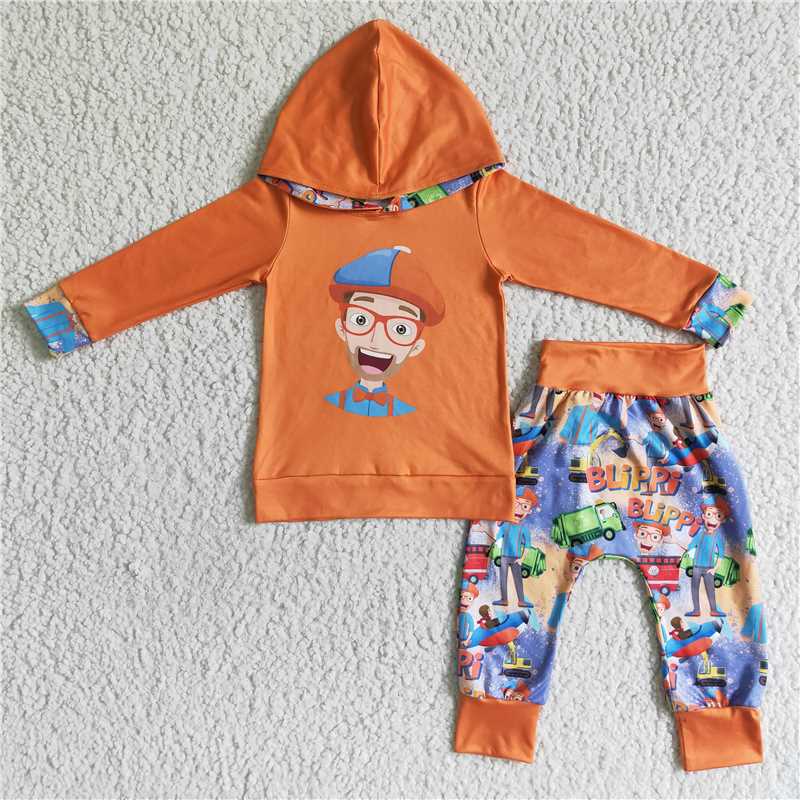 RTS NO MOQ Sibling milk silk Cute Clothes Baby Girl Boys Orange Top Pants Two Piece Set Blankets