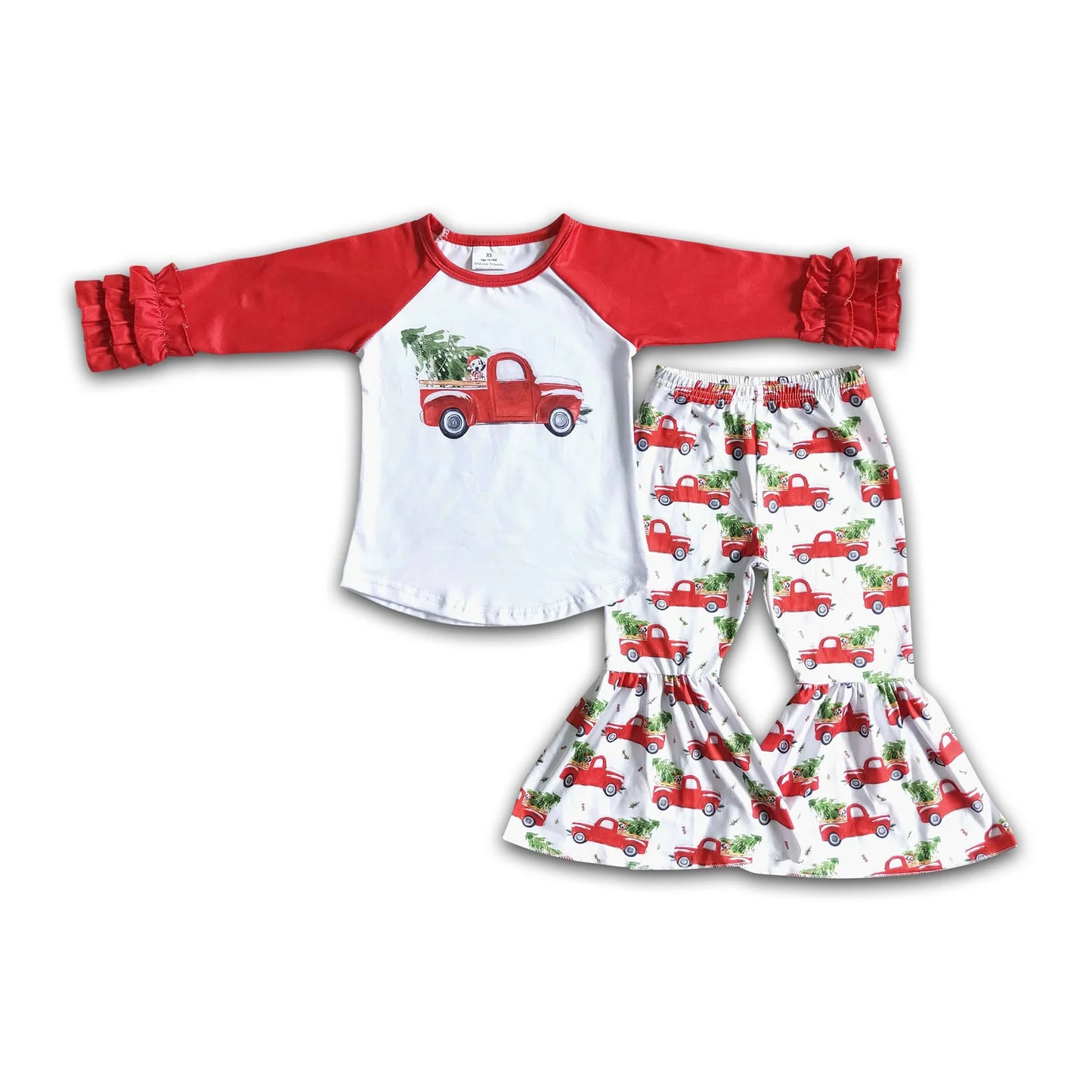 RTS NO MOQ Sibling milk silk Baby Girls Long Sleeve Top Bell Bottom Pants Holiday Clothes Set