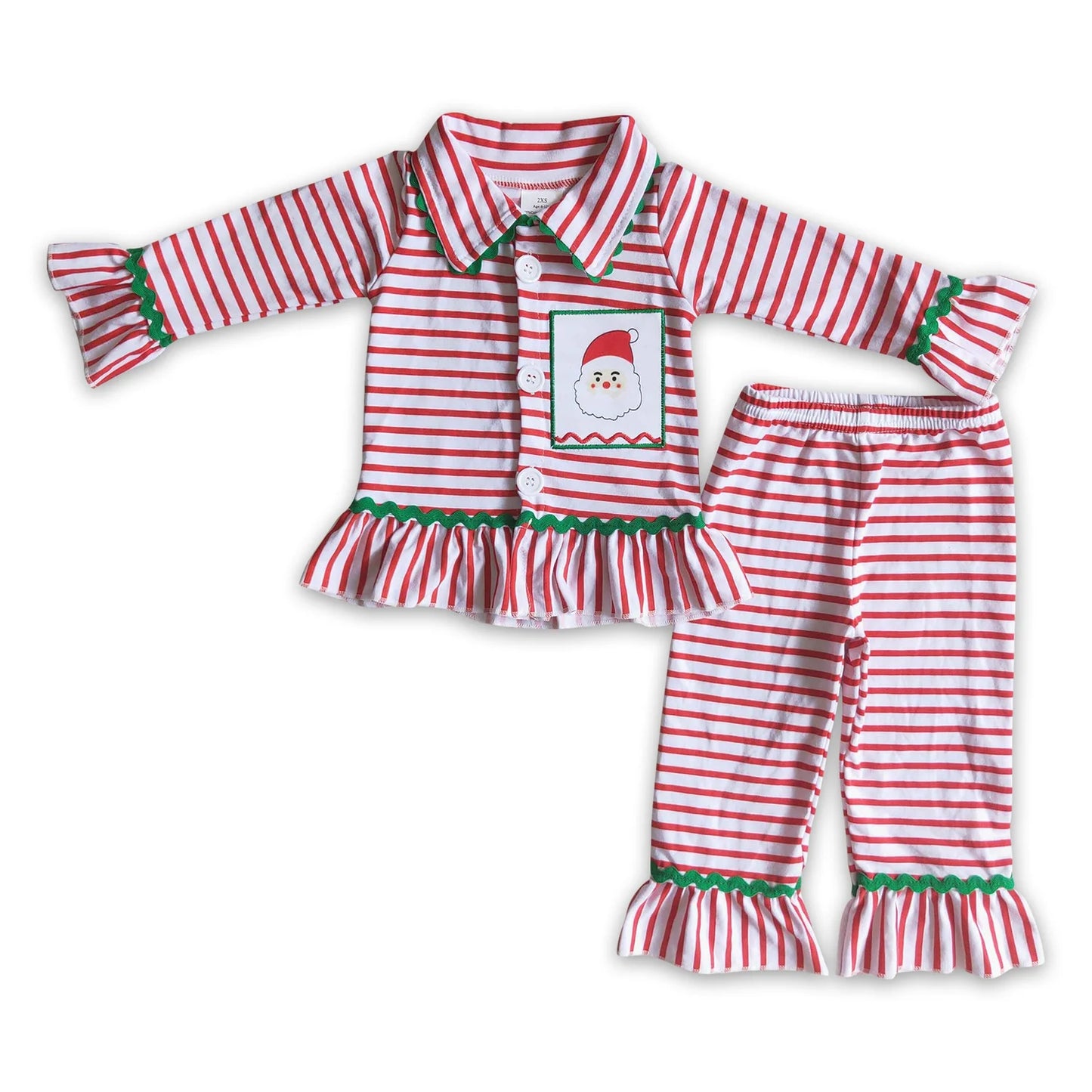 RTS NO MOQ Sibling milk silk Baby Girls Christmas Santa Long Sleeve Top Pants Pajamas Outfit Set