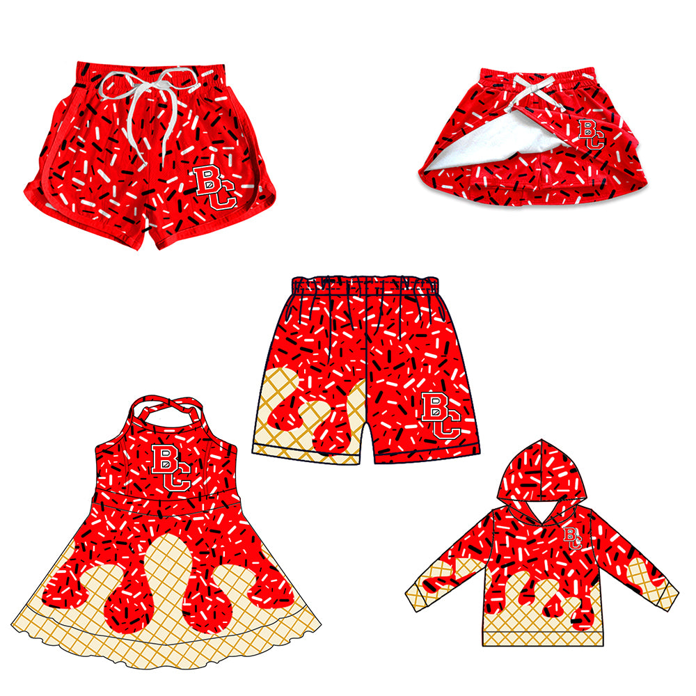 Custom moq 5 mix size milk silk baby girls clothes team red hooded long sleeve tops and skirt and dress and shorts 1 and shorts 2-25.7.2