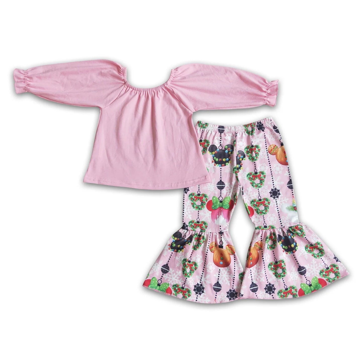 RTS NO MOQ Sibling milk silk Baby Girls Christmas Santa Print Long Sleeve Top Long Pants Set