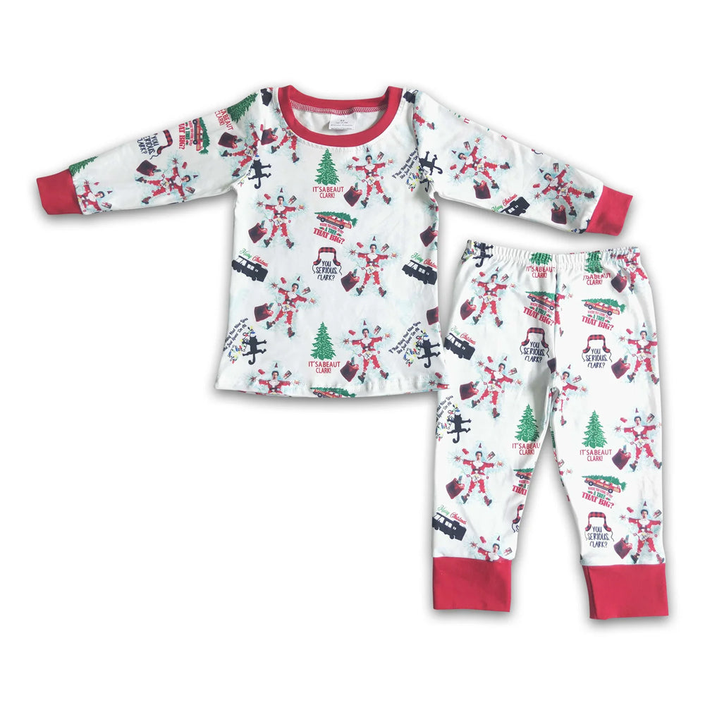 RTS NO MOQ Sibling milk silk Baby Boys Cute Truck Christmas Tree Bamboo Pajama Top Pants Sleep Clothes Sets