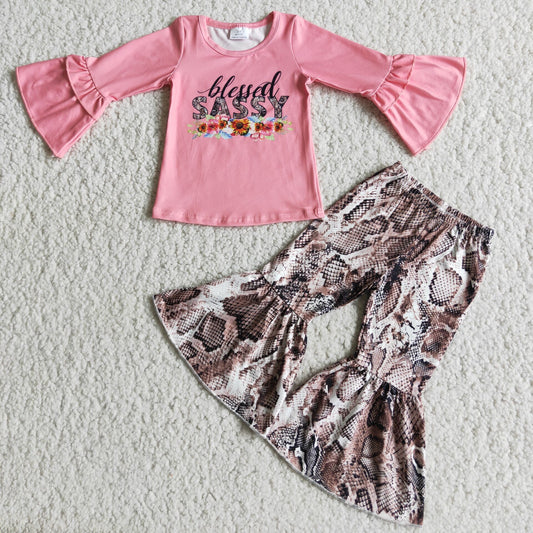 RTS NO MOQ ETA 5/7days Arrived 6 C6-19 sassy long sleeve top snakeskin flared pants suit