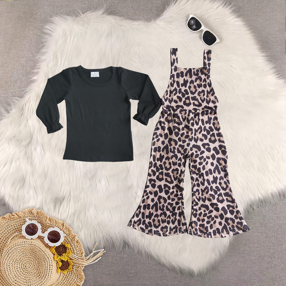RTS NO MOQ Sibling Baby Girls leopard Long Sleeve Pants Set