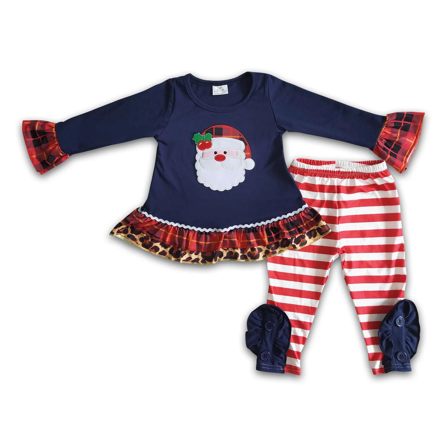 RTS NO MOQ Sibling milk silk Baby Girls Christmas Cow Print Long Sleeve Tunic Top And Casual Pants Clothes Set