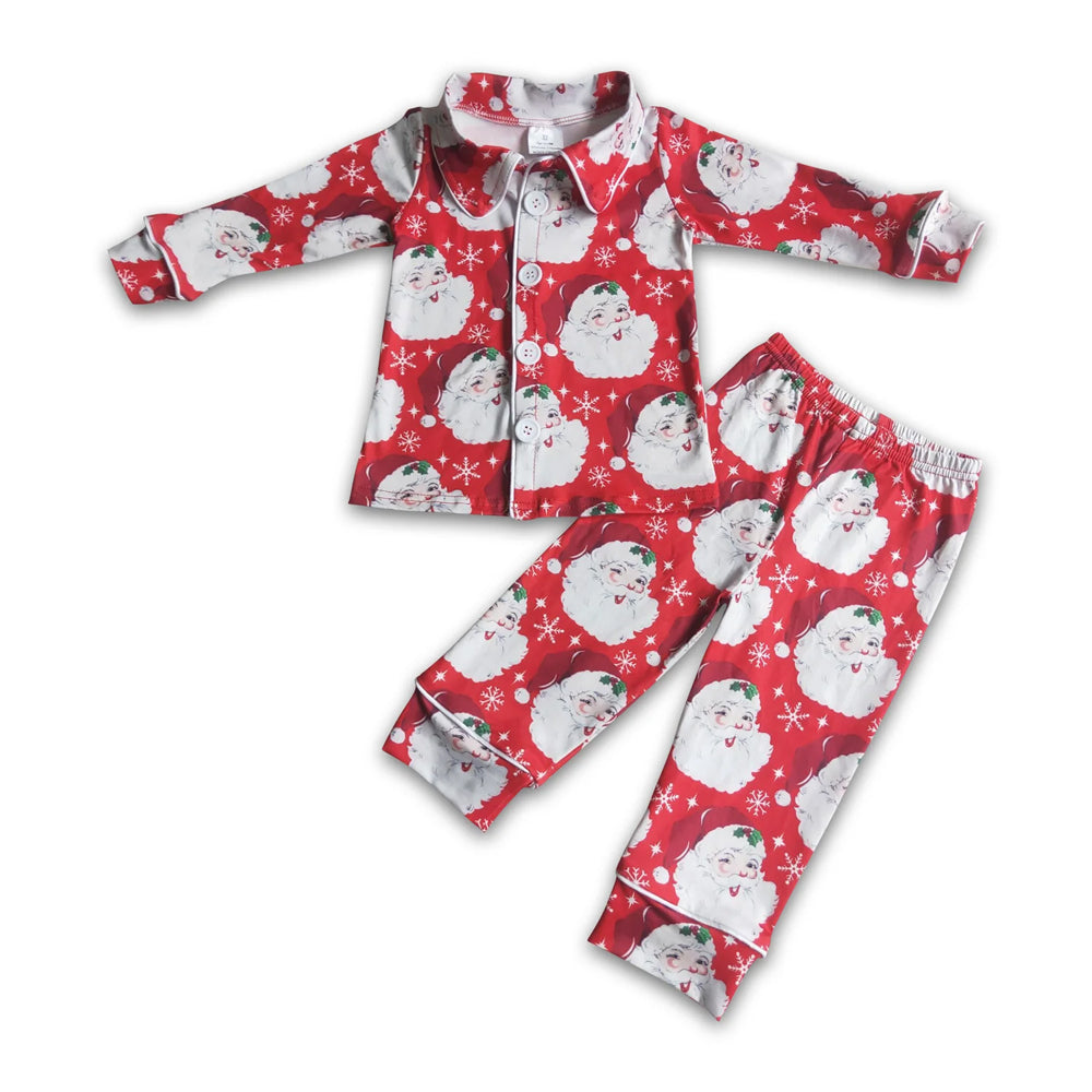 RTS NO MOQ Sibling milk silk Baby Boys Christmas Farm  Button Up Top  Pants Sleep Matching Outfits