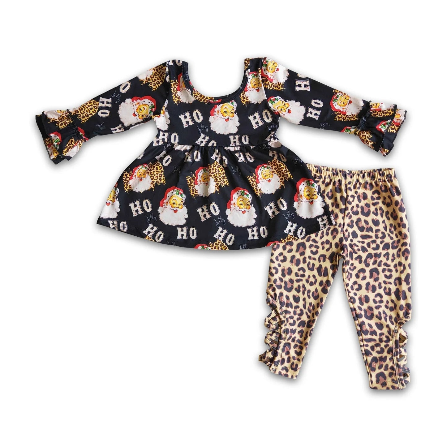 RTS NO MOQ Sibling milk silk Baby Girls Christmas Print Long Sleeve Tunic Pants Clothes Sets