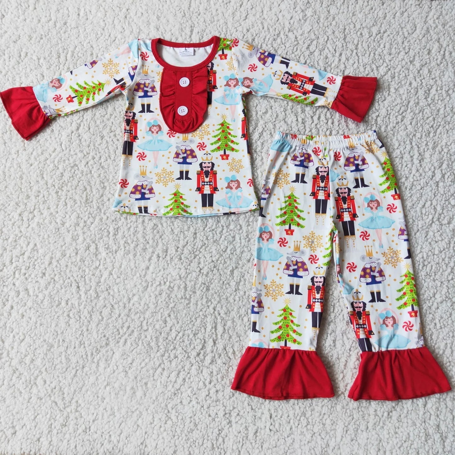 RTS NO MOQ Sibling milk silk Baby Girls Christmas Long Sleeve Top Pant Holiday Pajamas Outfit Set