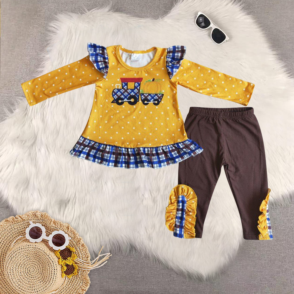 RTS NO MOQ Sibling baby girls clothes embroidery halloween long-sleeved trousers suit