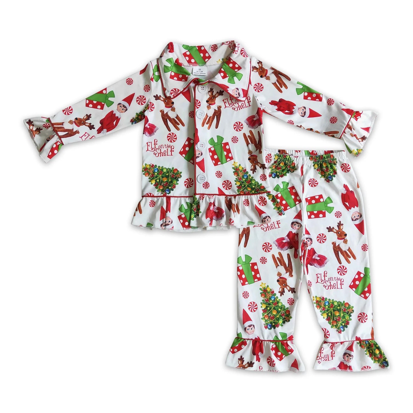 RTS NO MOQ Sibling milk silk Baby Girls Christmas Santa Long Sleeve Top Pants Pajamas Outfit Set