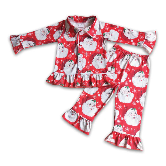 RTS Sibling Baby Girls Santa Candy Cane Plaid Christmas Ruffle Knee Length Dresses Set