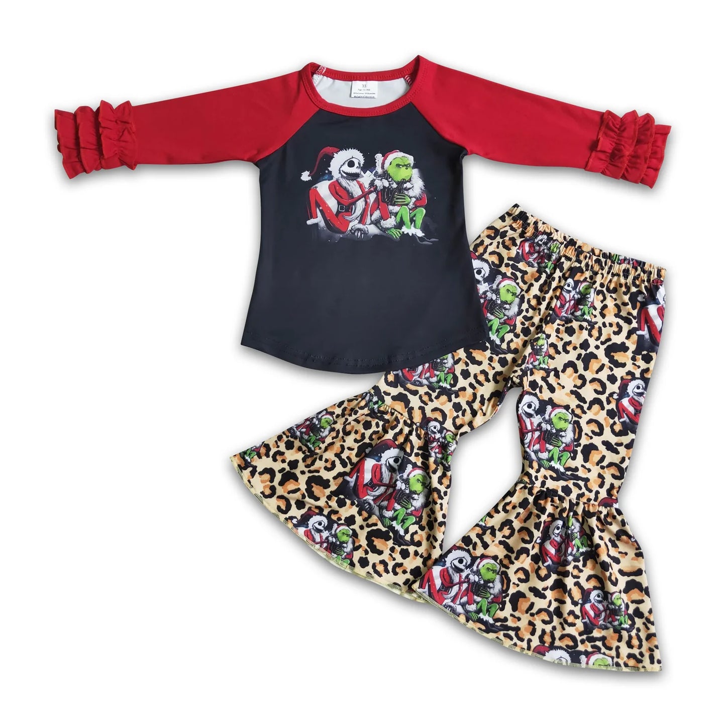 RTS NO MOQ Sibling milk silk Baby Girls Long Sleeve Top Bell Bottom Pants Holiday Clothes Set