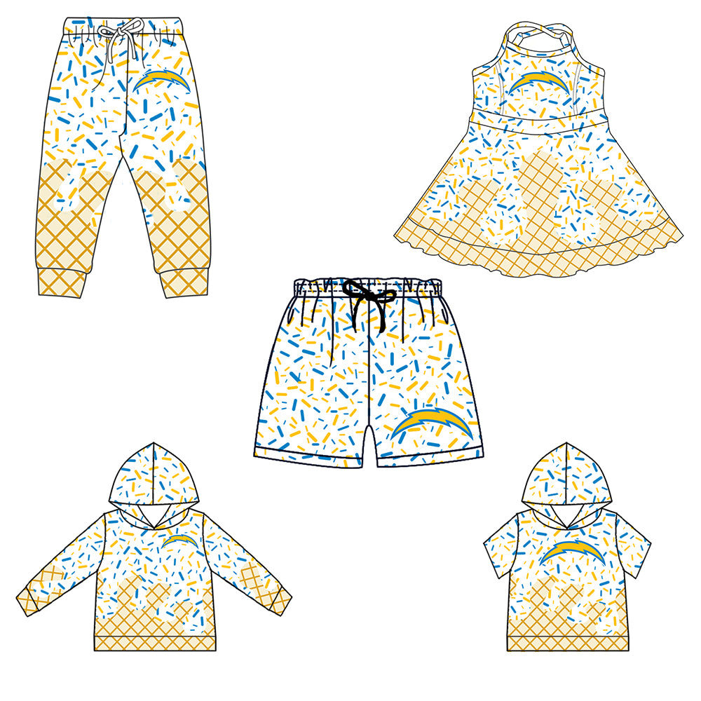 Custom summer teams baby girls clothes team white hooded long sleeve tops and short sleeve top and dress and pants and shorts-25.6.12