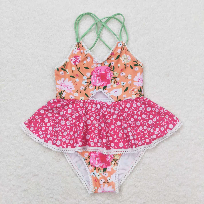 RTS NO MOQ Baby Girls Summer Ruffle One Piece Sibling Sister Swimsuits