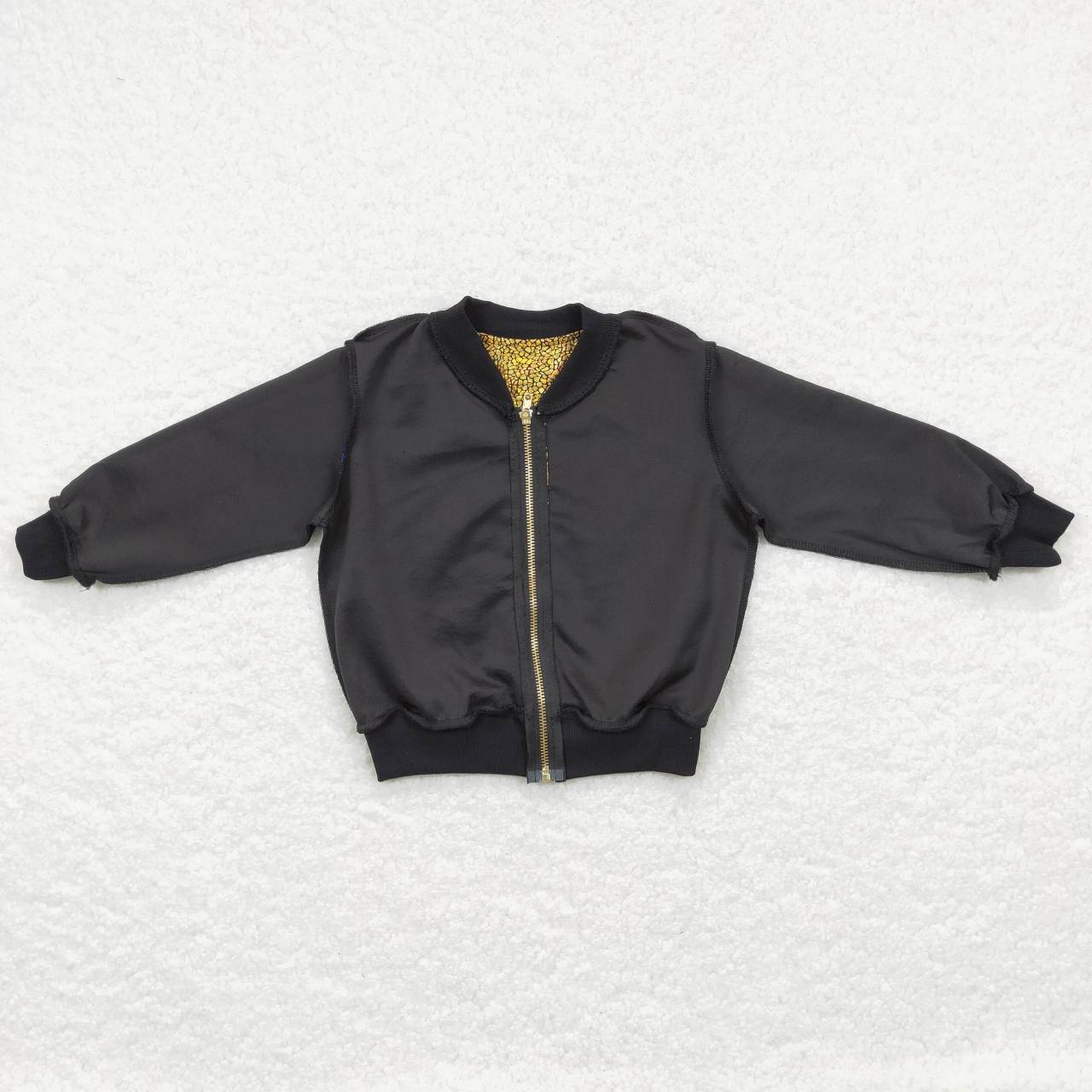 RTS NO MOQ（In Stock ) Blue sleeves golden zipper jacket long sleeve top