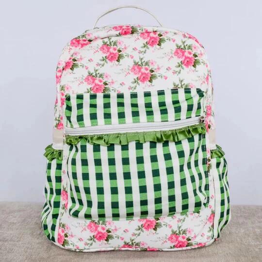 Restock BA0218 Baby Girls Cute Pink Floral Checkered Print Zip Backpack School Back Bag