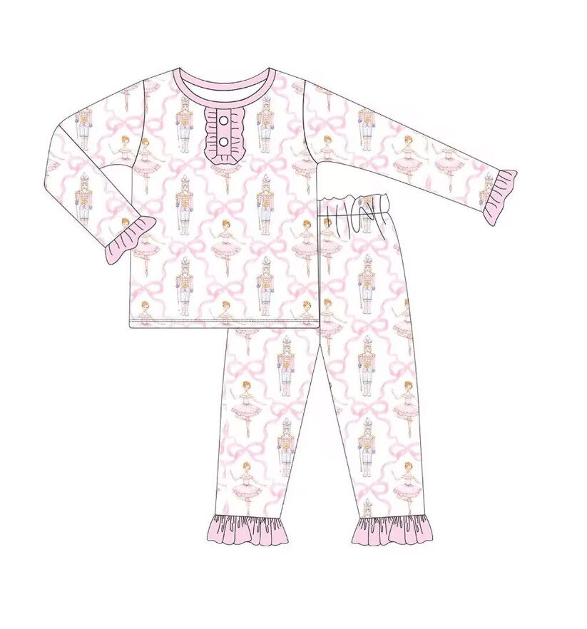 christmas custom moq 5 eta 4-5weeks Christmas Girls Pajamas Long Sleeve Pants Set Girls Pajamas