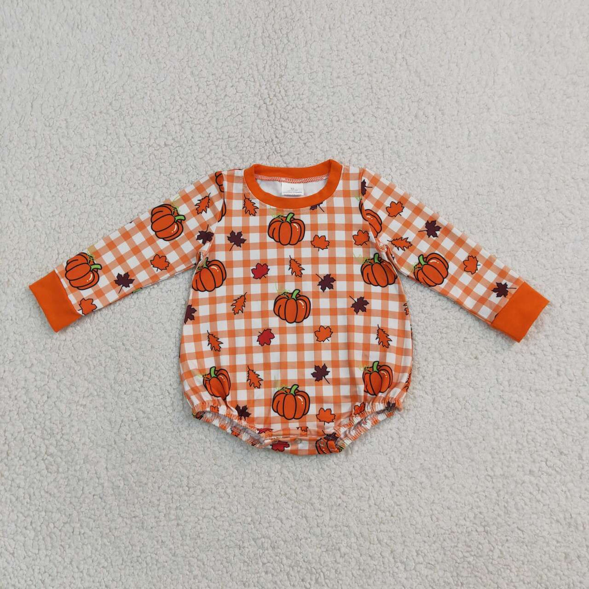 NEW RTS NO MOQ milk silk LR3236 Baby Boys Pumpkins Checked Long Sleeve Cute Romper