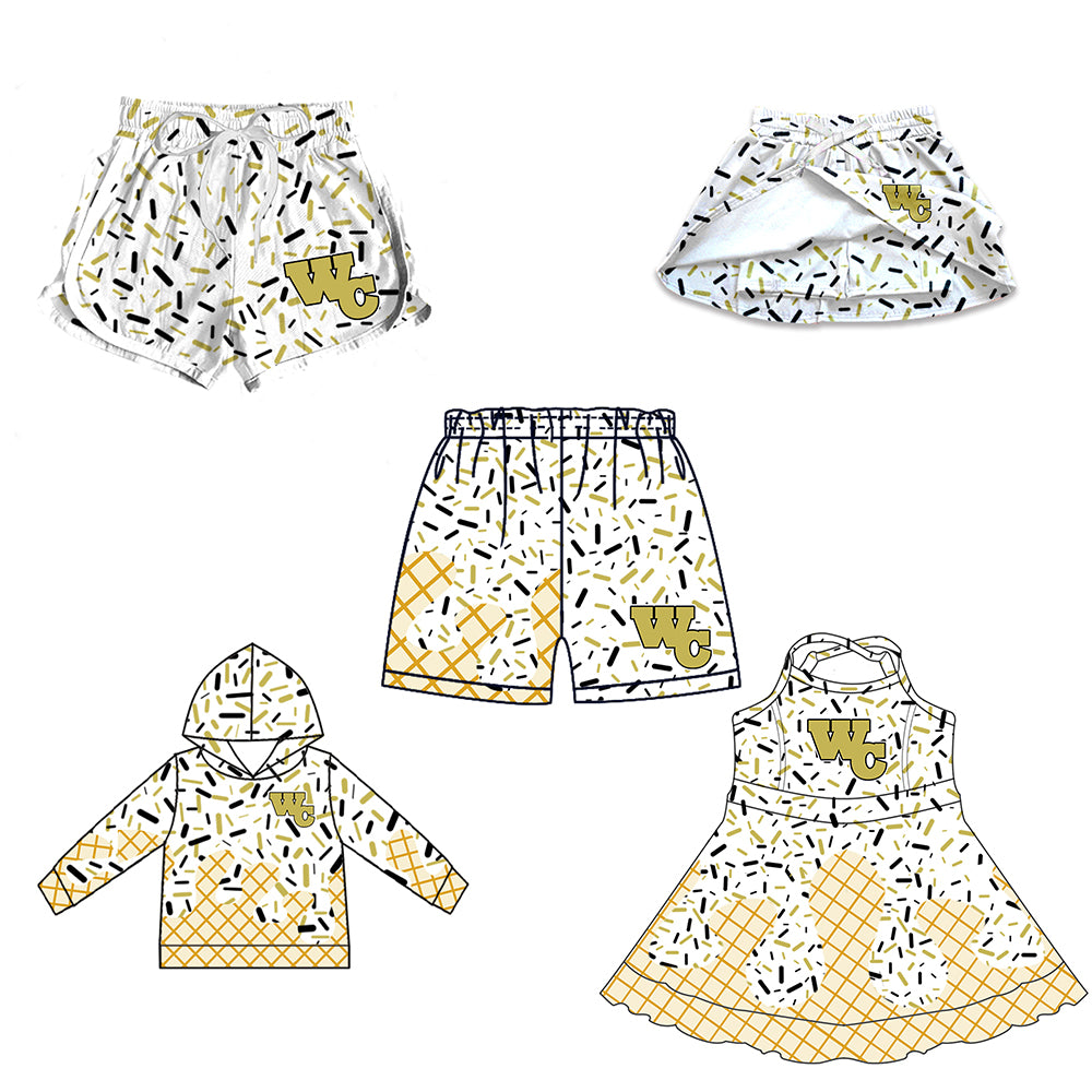 Custom moq 5 mix size milk silk baby girls clothes team hooded long sleeve tops and skirt and dress and shorts 1 and shorts 2-25.7.5