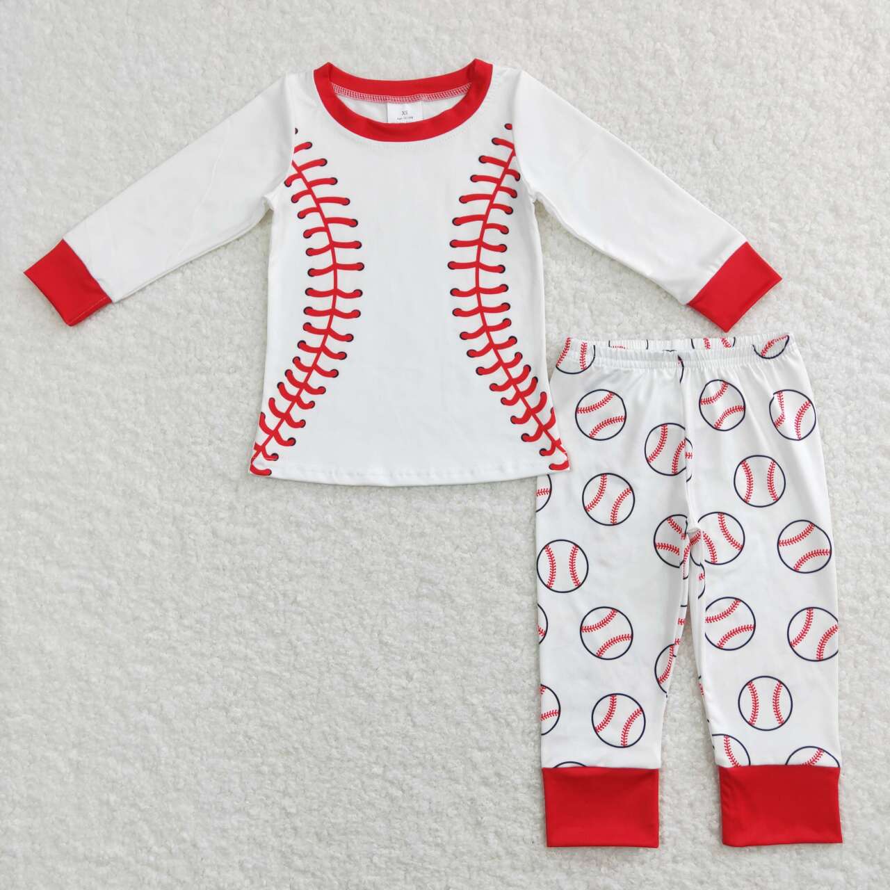 RTS NO MOQ（In Stock ) Baseball red and white long-sleeved pants suit