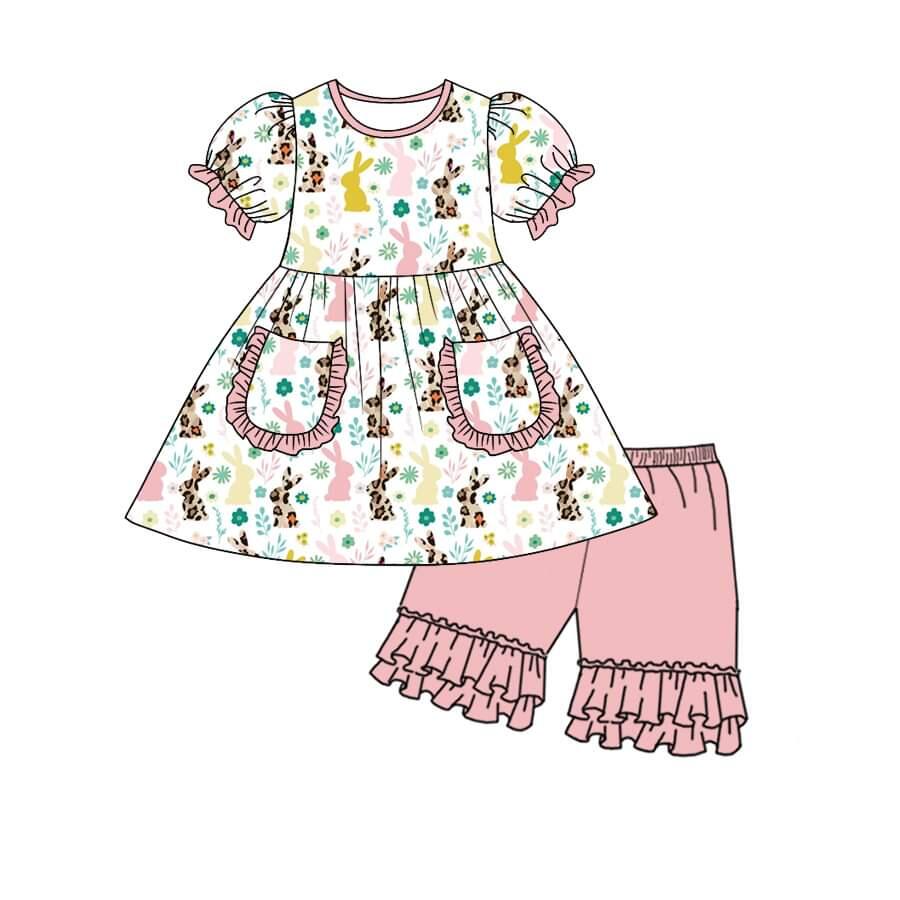 custom girls short sleeve short pants Easter rabbit print moq 5