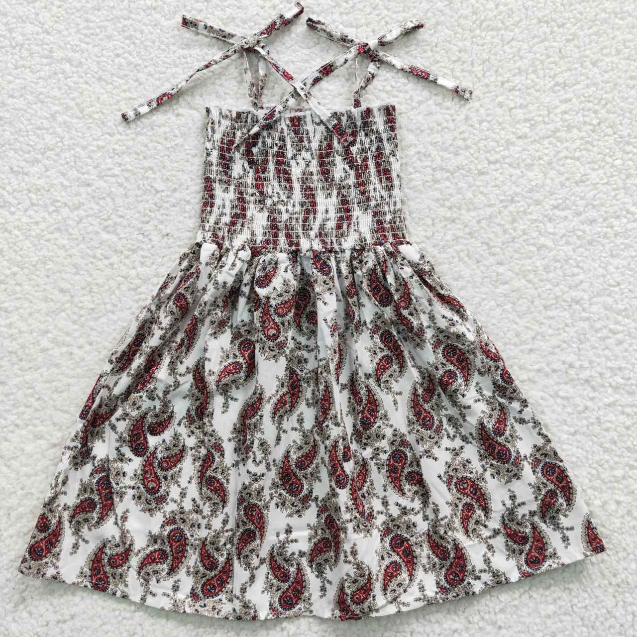RTS NO MOQ（In Stock ) GSD0367 Vintage Pattern Beige Elastic Dress