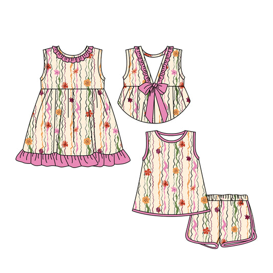 25.5.22 custom each style moq 5eta 4-6week Sibling Sister floral baby girl short sleeve shorts sets and dresses match design