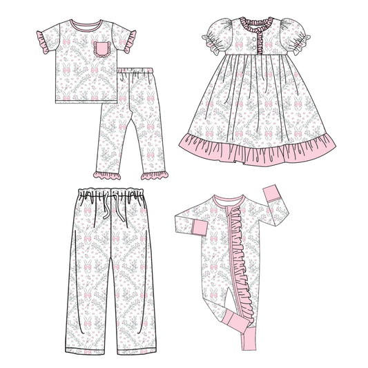 25.9.17 custom each style moq 8 eta 6-8week Sibling Sister bunny floral baby short sleeve pants sets and romper and dress and adult pants match design