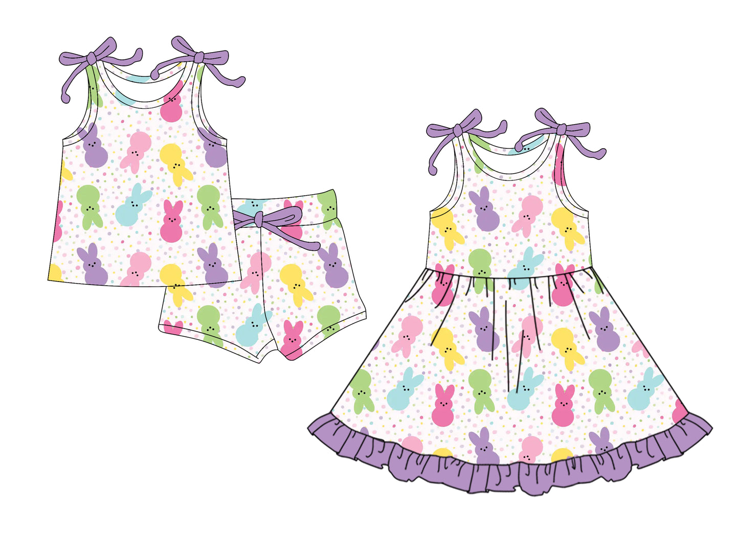 25.12.26 custom each style moq 5 eta 6-8week Sibling Sister bunny baby short sleeve shorts sets and dress match design
