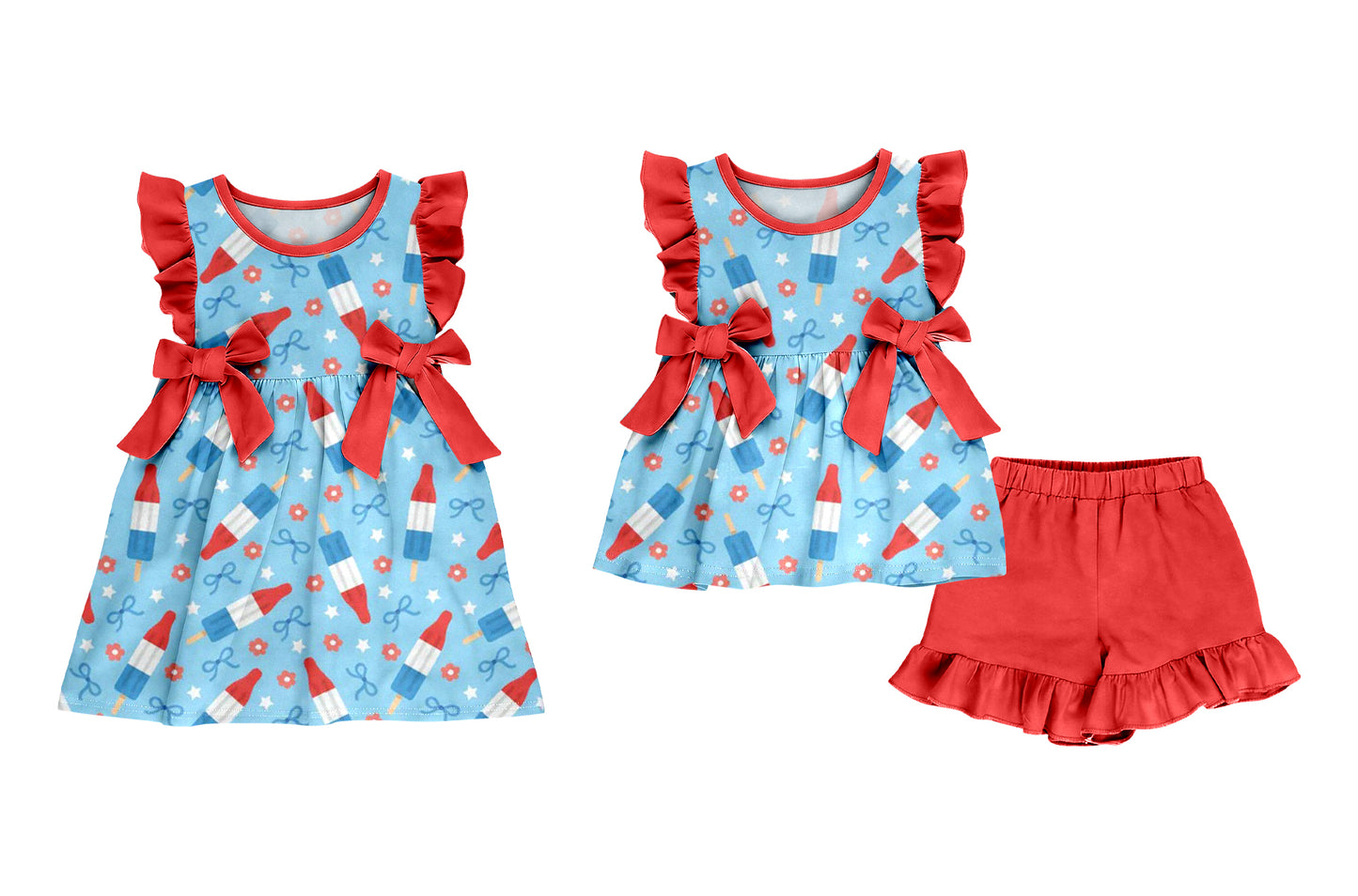 2.26 Custom moq 5 mix size Sibling Baby Girl's 4th of July Sleeveless Top And Shorts Set Cute Dress for Summer