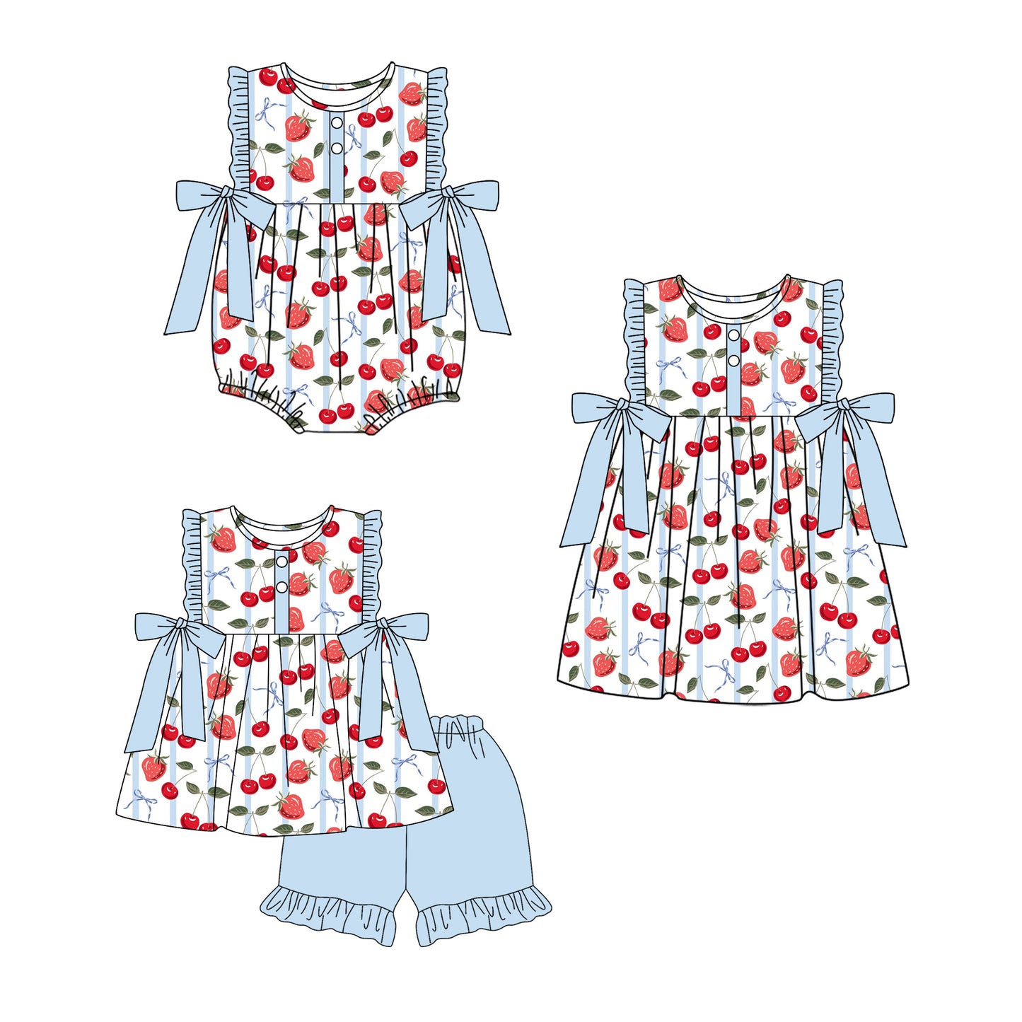 4.1 Custom moq 5 mix size Sibling Baby Girl's Sleeveless Tunic Blue Shorts Set Cute Romper Dress for Summer