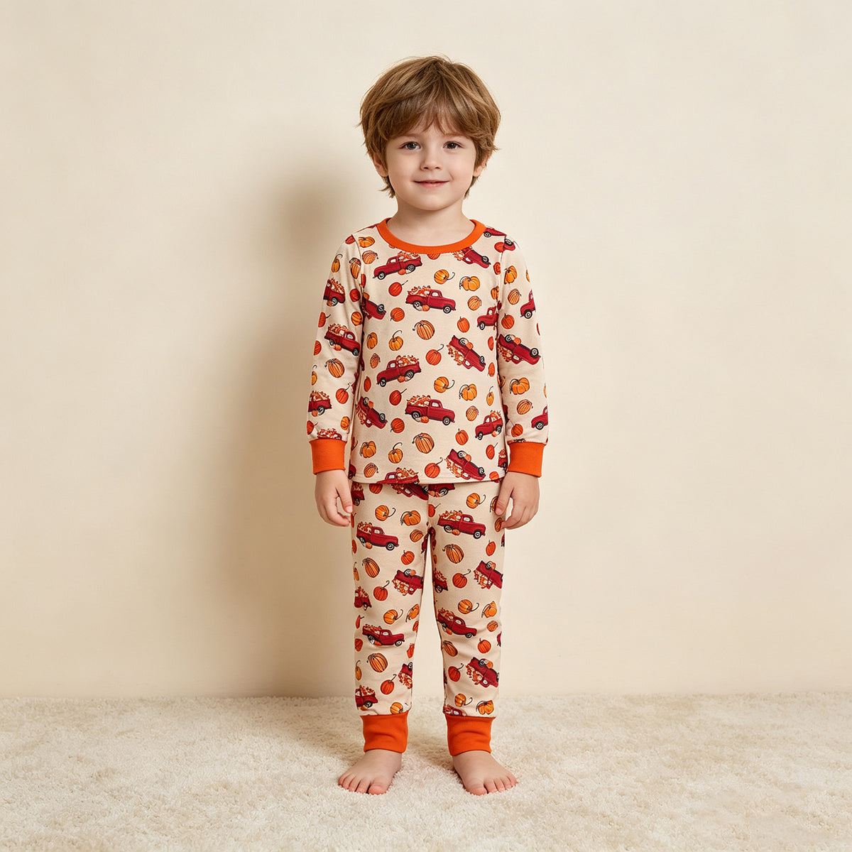 NEW RTS NO MOQ milk silk BLP1541 Baby Boys umpkins Trucks Print Top Pant Fall Pajamas Sets