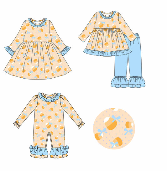 25.7.19 custom each style moq 5eta 4-6week Sibling Sisters bow baby girl long sleeve pants sets and dress and rompers match family design