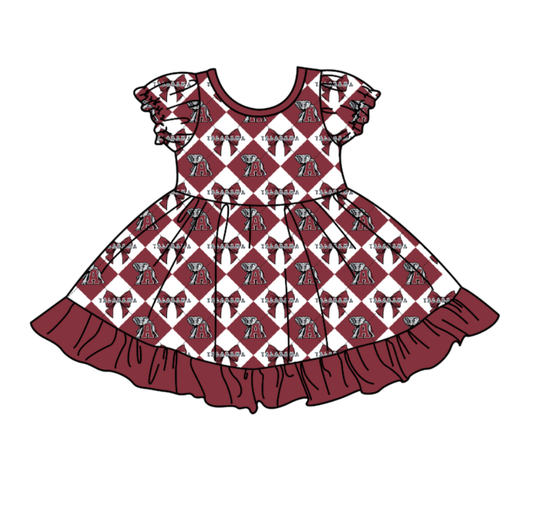 Custom moq 5 mix size Baby Girl's Dark Red Plaid Short-Sleeved Team Dress Cute And Stylish Outfit for Little Ones