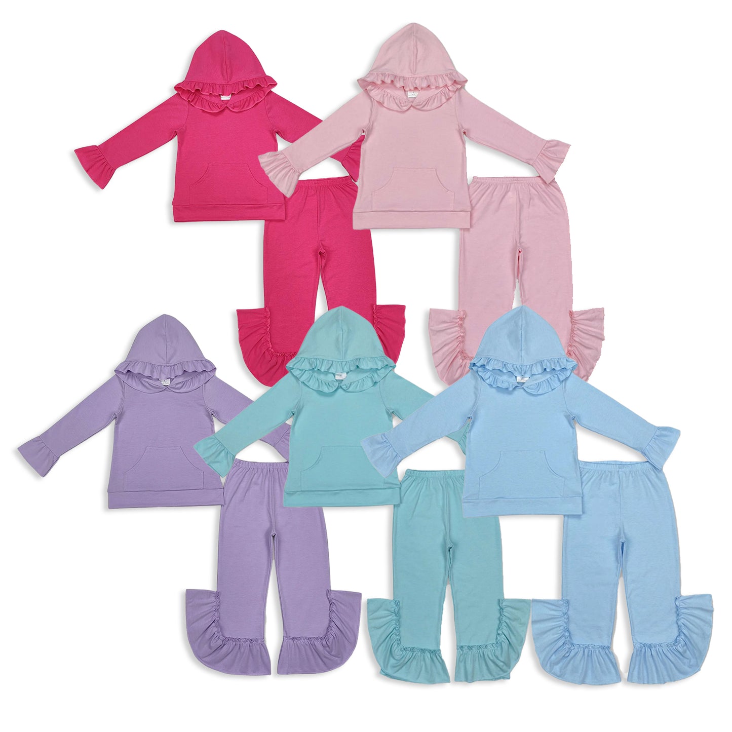 RTS NO MOQ Sibling baby girl clothes Ruffled Lace Button Hooded Pullover Long Sleeve Pants Sets