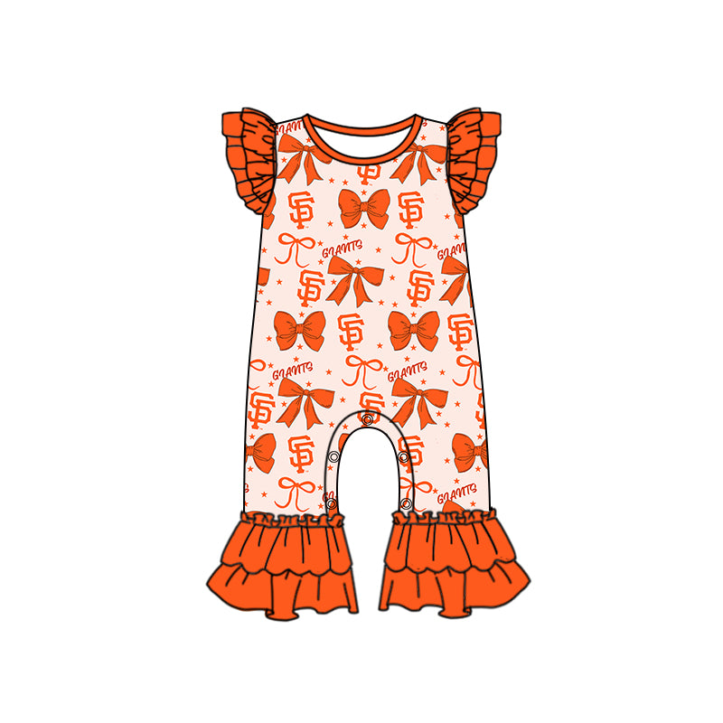 Custom moq 5 mix size milk silk summer teams baby girls clothes team bow orange long sleeve hooded pants sets and dress 1 and dress 2 and romper-25.6.16
