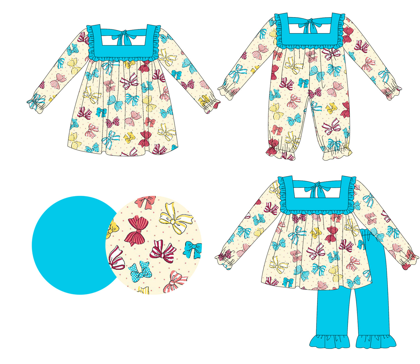 25.5.16 custom each style moq 5eta 4-6week Sibling Sisters bow baby girl long sleeve pants sets and dress and rompers match family design