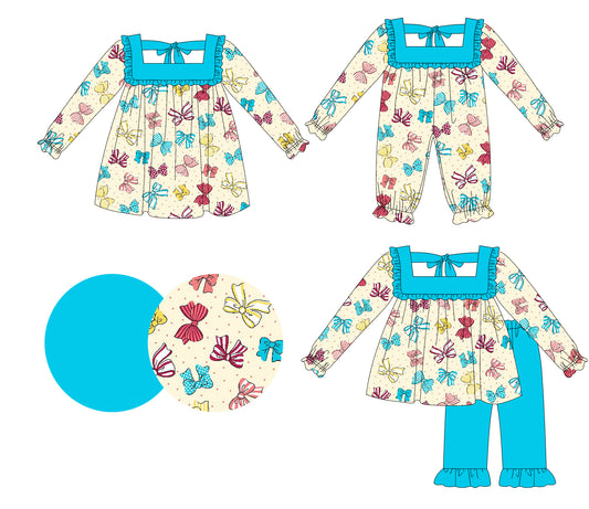 25.5.16 custom each style moq 5eta 4-6week Sibling Sisters bow baby girl long sleeve pants sets and dress and rompers match family design