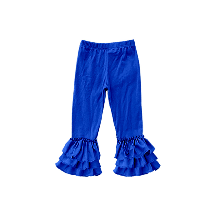 custom moq 5 girls icing cotton pants Royal Blue three-tiered ruffled trousers