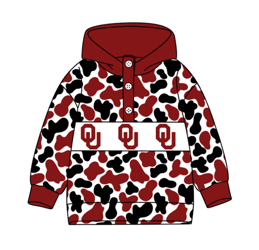 3-Custom moq 8 mix size milk silk summer team baby boy clothes camouflage dark red hooded long sleeve top-25.10.9
