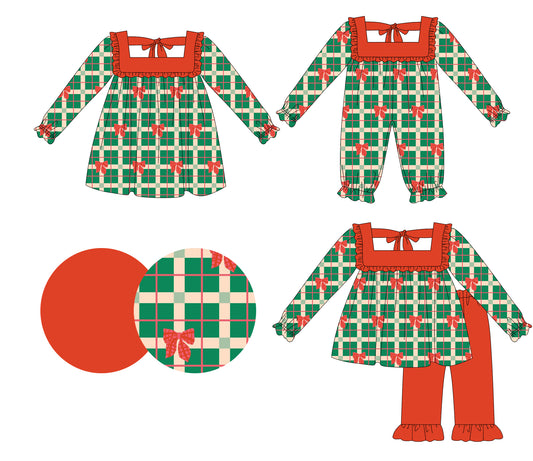 25.5.15 custom each style moq 5eta 4-6week Sibling Sisters bow baby girl long sleeve pants sets and dress and rompers match family design