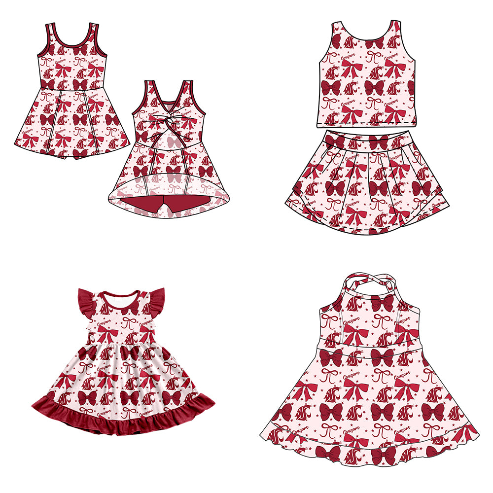 Custom moq 5 mix size milk silk summer teams baby girls clothes team bow red sleeveless skirts sets and dress 1 and dress 2 and dress 3-25.6.25