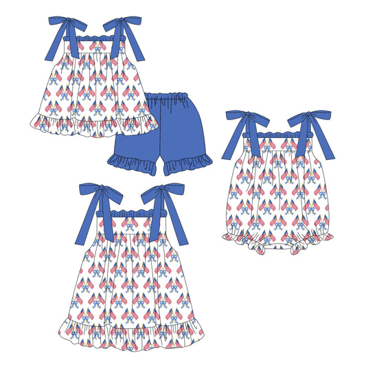 4.3 Custom moq 5 mix size Sibling Baby Girl's 4th of July Strap Top And Short Set Cute Romper Dress for Summer