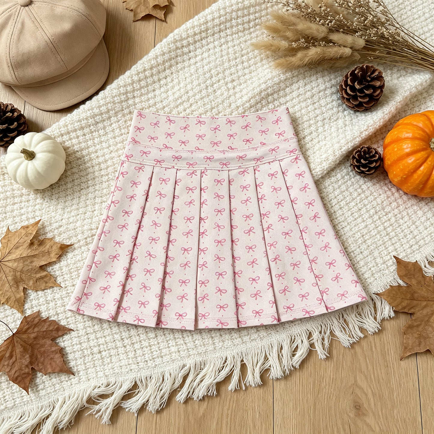 NEW RTS NO MOQ yoga fabric GLK0305 Yoga Baby Girls Pink Bow Polka Dot Print Yoga Pleated Skort Shorts Bottom