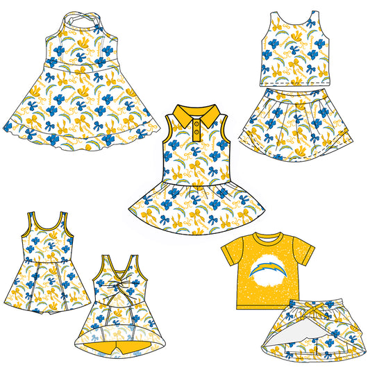 Custom moq 5 mix sizes summer teams baby girls clothes team short sleeve skirts shorts sets 1 and skirts sets 2 and dress 1 and dress 2 and dress 3 and dress 4-25.6.4