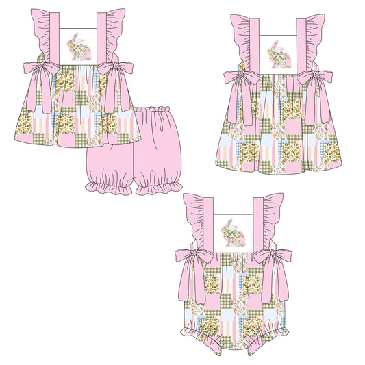 26.1.5 custom each style moq 5 eta 6-8week Sibling Sister easter bow baby short sleeve shorts sets and romper and dress match design