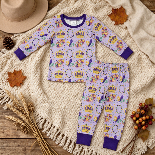 NEW RTS NO MOQ milk silk BLP1610 Baby Boys Purple Long Sleeve Top Pant Sleepwear Pajamas Set