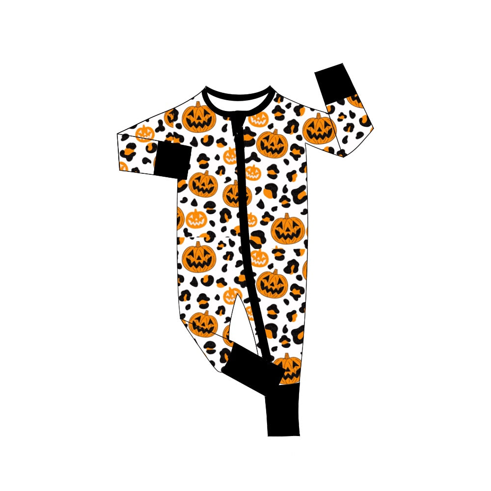 5.20custom each style moq 5eta 4-5week Sibling Sister Halloween pumpkin prints black boys outfits and baby romper match family design