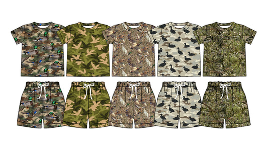 Custom moq 5 mix size Sibling Baby Boy Camouflage Short-Sleeved Shirt And Shorts Set